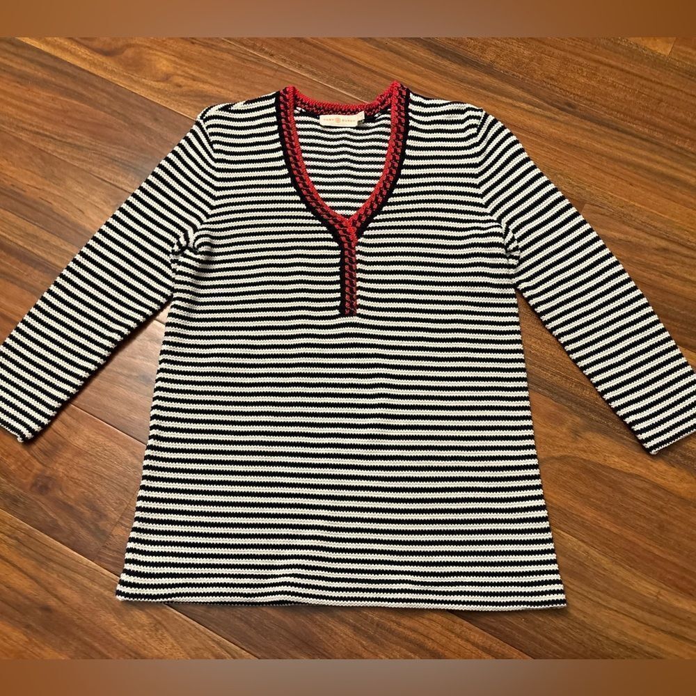 Tory Burch Black/White Stripe Knit Sweater